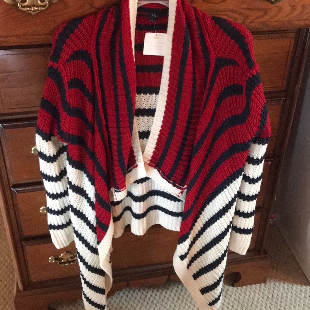 Red, white & blue striped cardigan.